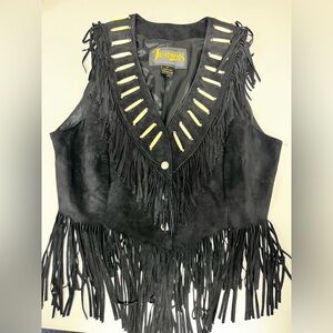 Diamond Leather Black Leather Fringe Jacket